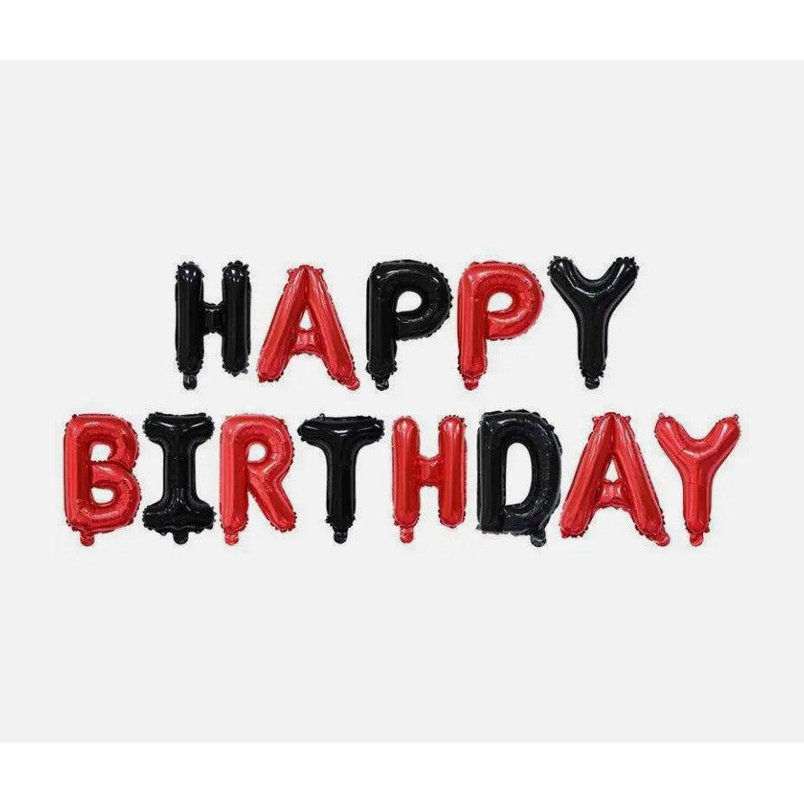 Set Baloane Happy Birthday, Litere Aniversare 40 cm, Folie Metalizata, Kit Complet cu Pai, Ata si Adeziv, Umflare Aer sau Heliu, Rosu-Negru