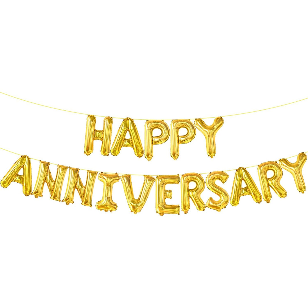 Set Baloane Aniversare Happy Anniversary, Litere 40 cm, Folie Metalizata, Umflare Aer sau Heliu, Include Pai, Auriu