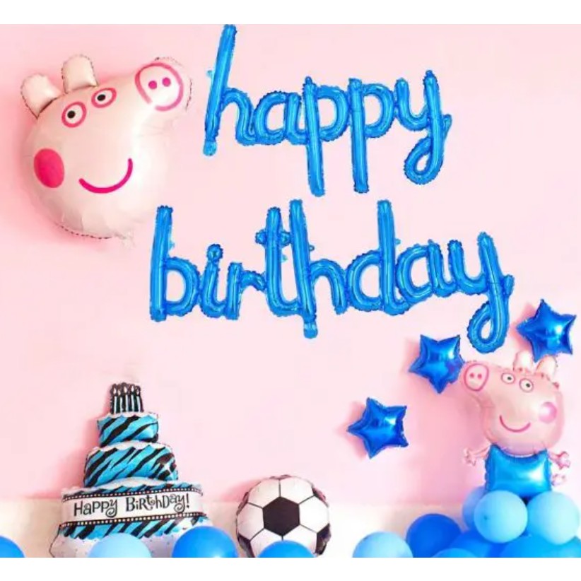 Set Baloane Happy Birthday, Baloane Party Aniversare din Folie Metalizata, Umflare Aer sau Heliu, Include Pai, 2 Piese, Albastru, 45x85 cm si 45x124 cm
