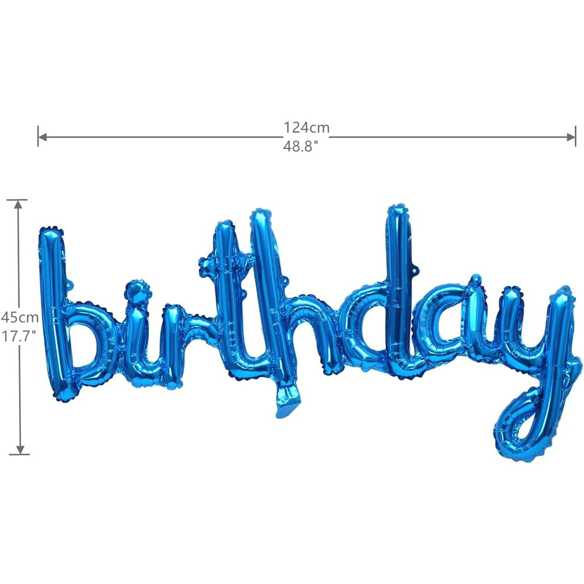 Set Baloane Happy Birthday, Baloane Party Aniversare din Folie Metalizata, Umflare Aer sau Heliu, Include Pai, 2 Piese, Albastru, 45x85 cm si 45x124 cm