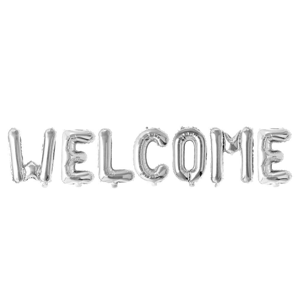 Set Baloane Litere Welcome, Folie Metalizata Party, Umflare Aer sau Heliu, Inaltime 40 cm, Argintiu