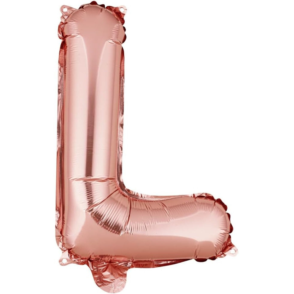 Balon Folie Metalizata Litera L, Model Aniversar Party, Umflare Aer sau Heliu, Aluminiu, Inclus Pai, 40 cm, Rose Gold