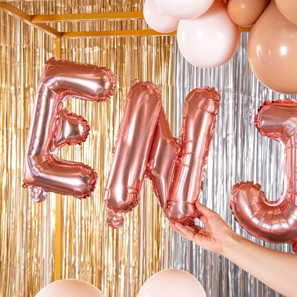 Balon Folie Metalizata Litera N, Decoratiune Petrecere Aniversara, Material Aluminiu, Umflare Heliu sau Aer, Include Pai, 40 cm, Rose Gold