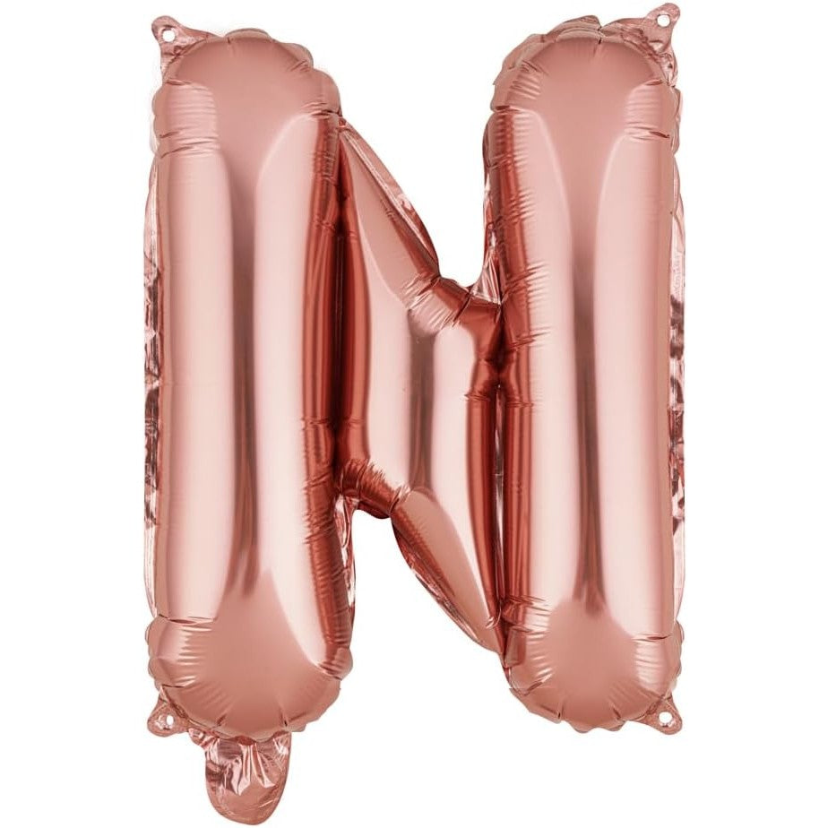 Balon Folie Metalizata Litera N, Decoratiune Petrecere Aniversara, Material Aluminiu, Umflare Heliu sau Aer, Include Pai, 40 cm, Rose Gold