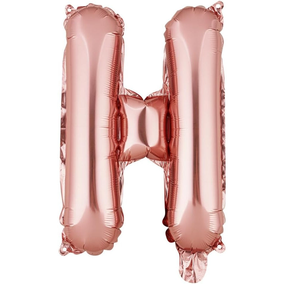 Balon Folie Metalizata Litera H, Diametru 40 cm, Umflare cu Heliu sau Aer, Include Pai, Rose Gold