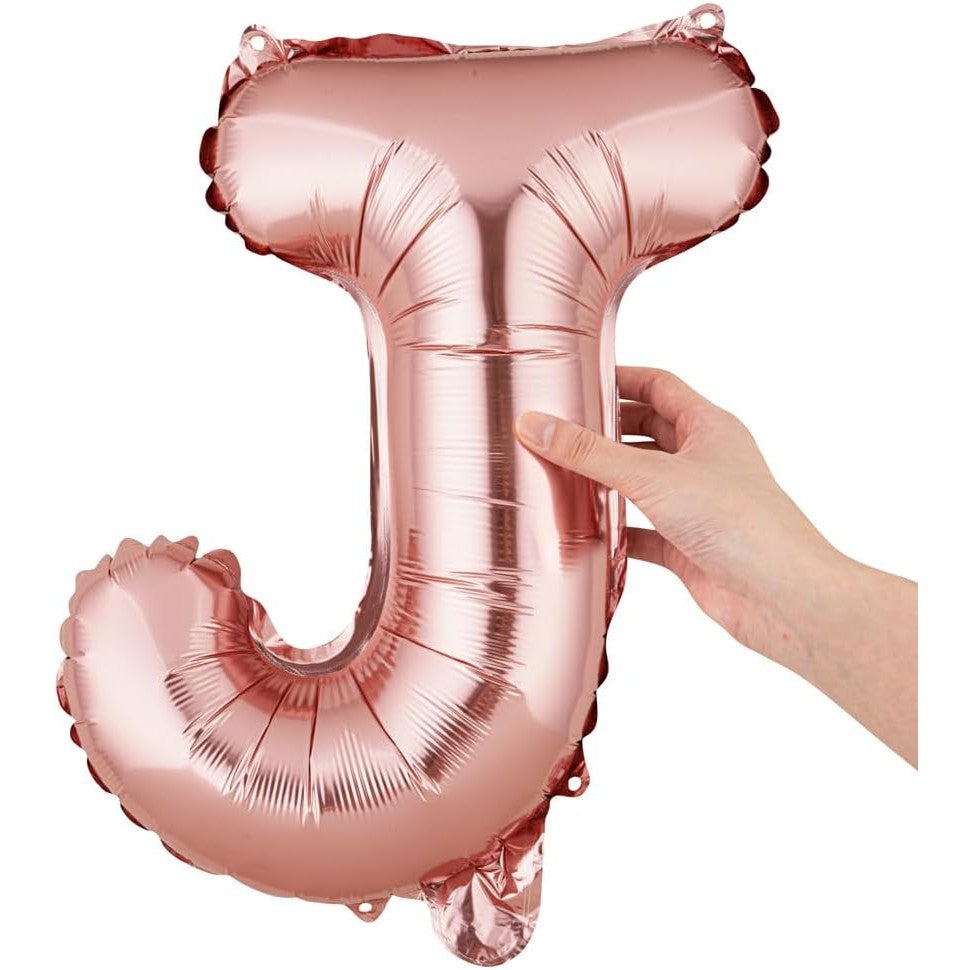 Balon Folie Metalizata Litera J, Pentru Heliu Sau Aer, Pai Inclus, Aluminiu, 40 cm, Rose Gold