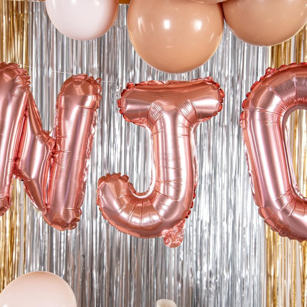 Balon Folie Metalizata Litera J, Pentru Heliu Sau Aer, Pai Inclus, Aluminiu, 40 cm, Rose Gold