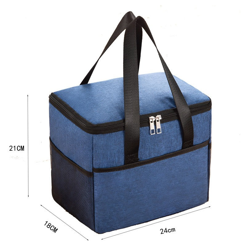 Geanta Termica pentru Pranz, Izolatie Frigorifica, Compartimente Telefon si Tacamuri, Material Impermeabil, 24x18x21 cm, Albastru