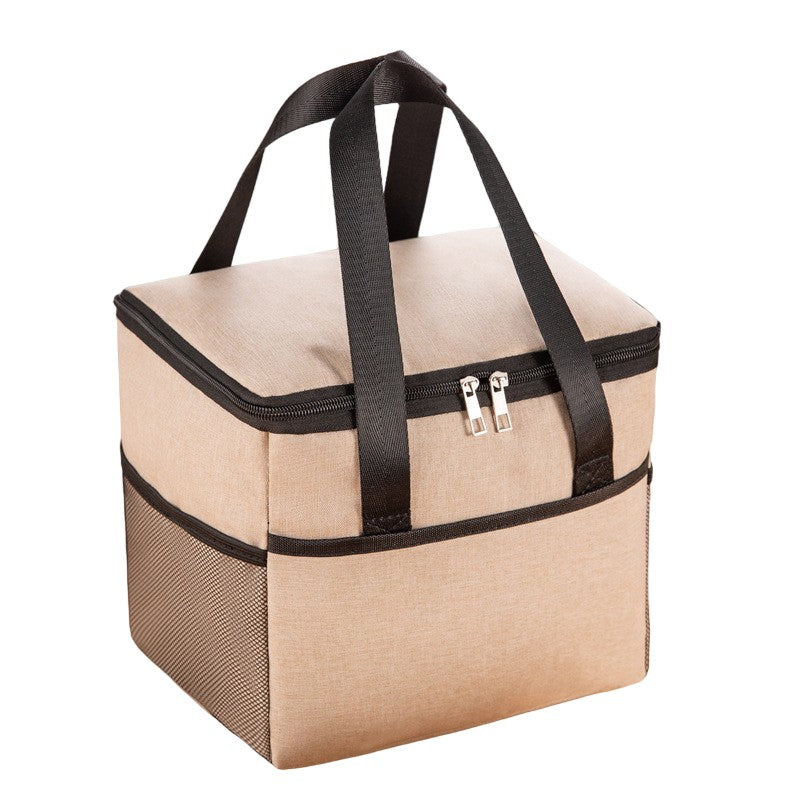 Geanta Termica pentru Pranz si Picnic, Compartiment Telefon si Tacamuri, Interior Izolat, Material Impermeabil, 24 x 18 x 21 cm, Crem