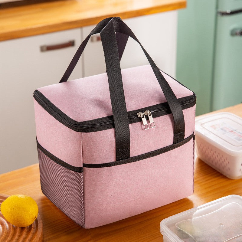 Geanta Termica pentru Pranz si Picnic, Izolatie Alimente, Buzunare pentru Telefon si Tacamuri, Material Impermeabil, 24x18x21 cm, Roz