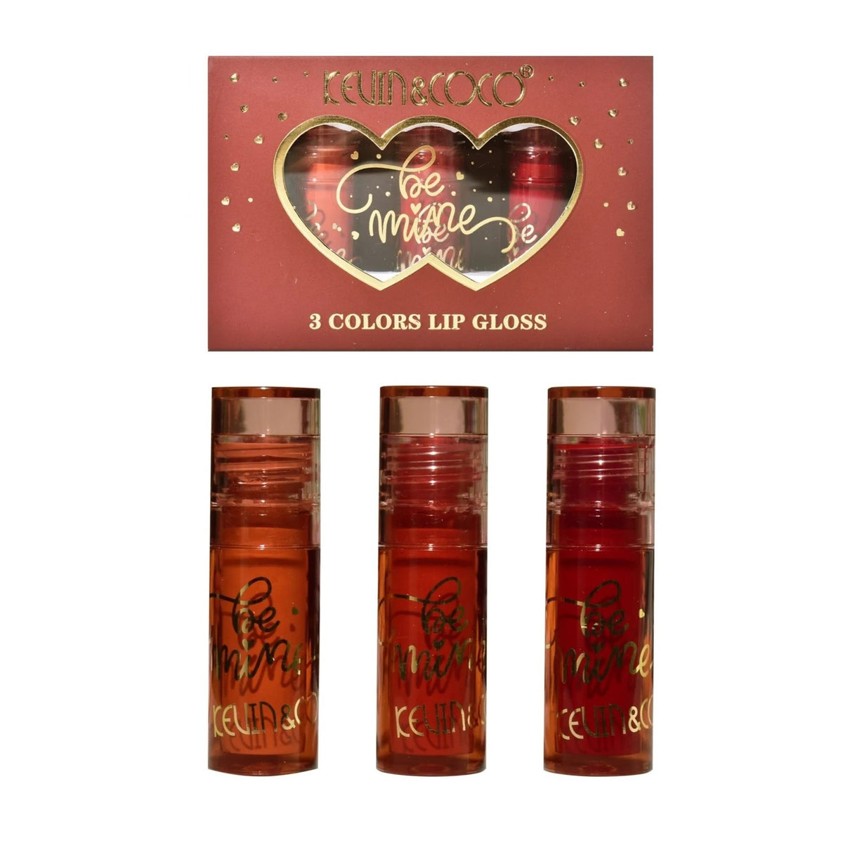 Kevin & Coco Set Rujuri de Buze Lucioase Be Mine, Luciu de Buze Rezistent la Transfer, Efect Catifelat, Formula Non-Toxică, 3 Culori, Roz-Rosu, Varianta B