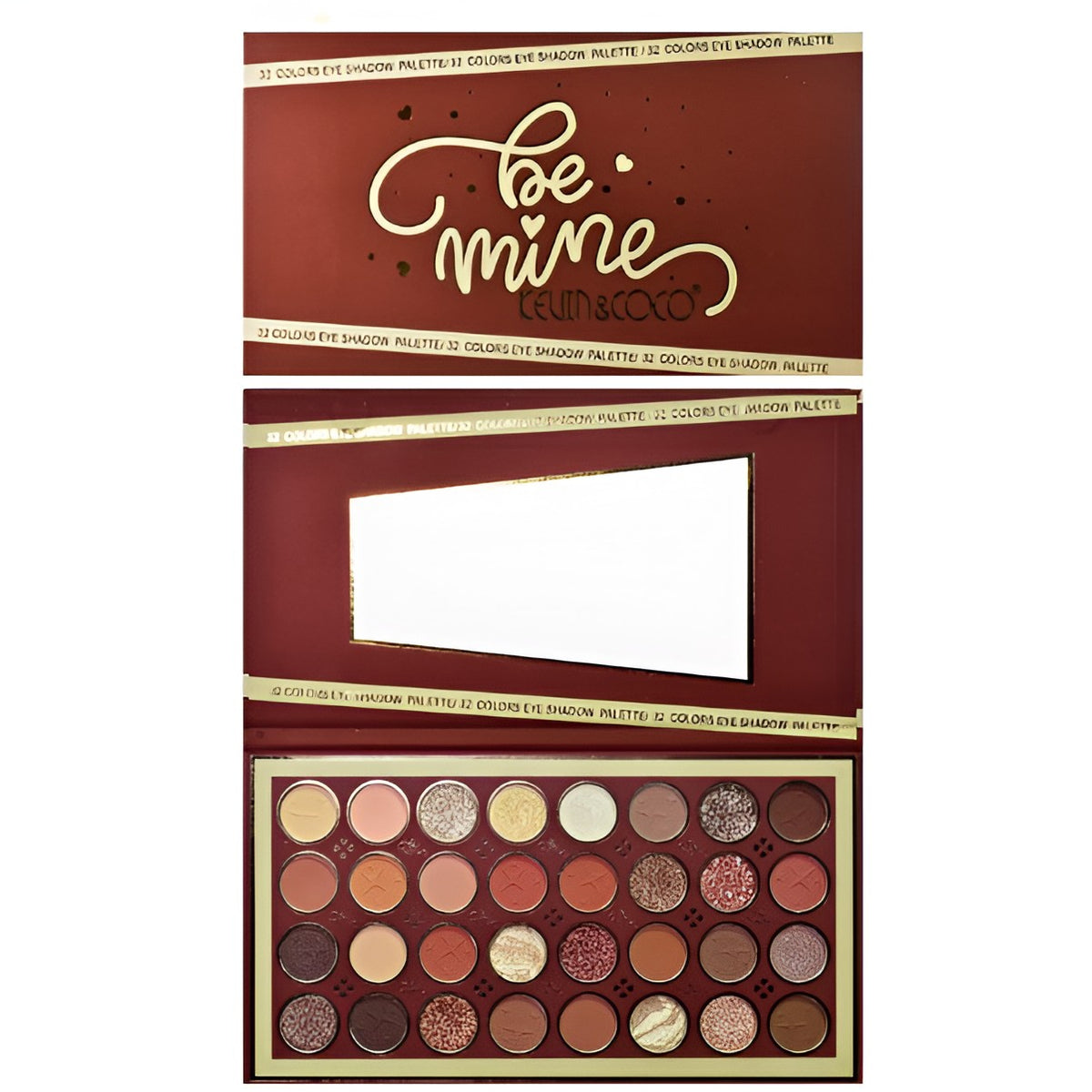 Kevin & Coco Trusa Machiaj Be Mine, Paleta Farduri de Pleoape Mate, Sidefate si Glitter, Cruelty-Free, 32 Culori, 25.7 x 14.3 x 1.2 cm
