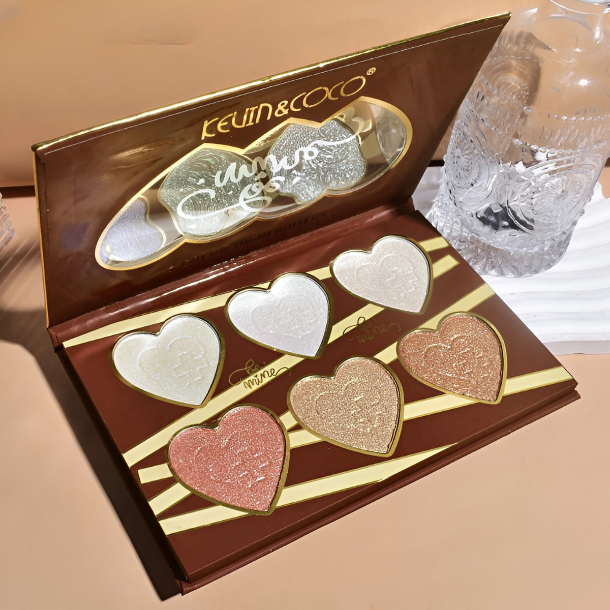 Kevin & Coco Paleta Iluminatoare Be Mine, 6 Nuante Calde Coapte, Pudra Iluminatoare pentru Fata si Corp, Varianta A, Nude, 140 g