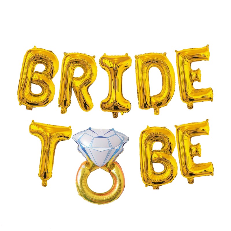 Set Baloane Bride To Be, Decoratiuni Petrecere Burlacite, Folie Metalizata cu Inel de Logodna, Umflare Aer sau Heliu, Pai Inclus, 40 cm, Auriu