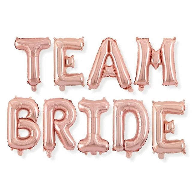 Set Baloane Litere Team Bride, Baloane Party din Folie Metalizata, Umflare Aer sau Heliu, Litere 40 cm, Roz