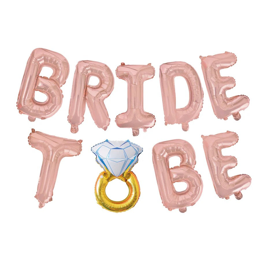 Set Baloane Bride To Be, Litere 40 cm din Folie Metalizată, Decor Petrecere Burlăcițe, Umflare Aer sau Heliu, Roz, Set Complet cu Pai Inclus