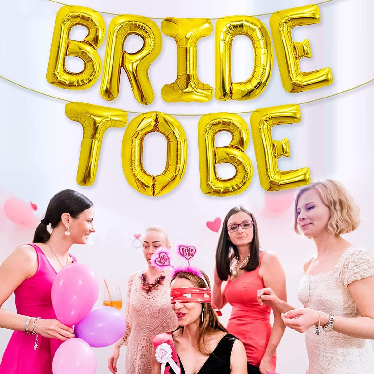 Set Baloane Litere Bride to Be, Decoratiuni Petrecere Burlacite, Folie Aluminiu Metalizata, Umflare Aer sau Heliu, Include Pai, 40 cm, Auriu
