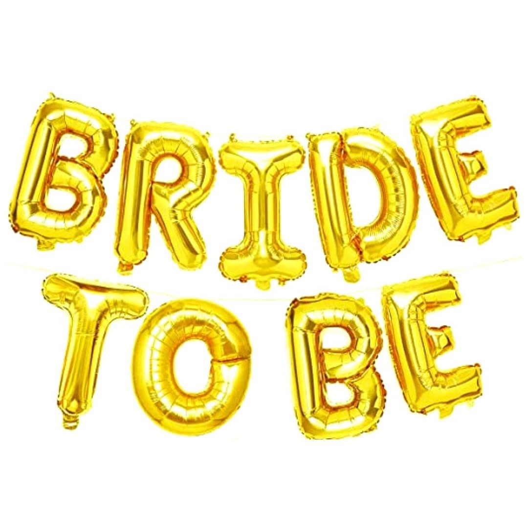 Set Baloane Litere Bride to Be, Decoratiuni Petrecere Burlacite, Folie Aluminiu Metalizata, Umflare Aer sau Heliu, Include Pai, 40 cm, Auriu