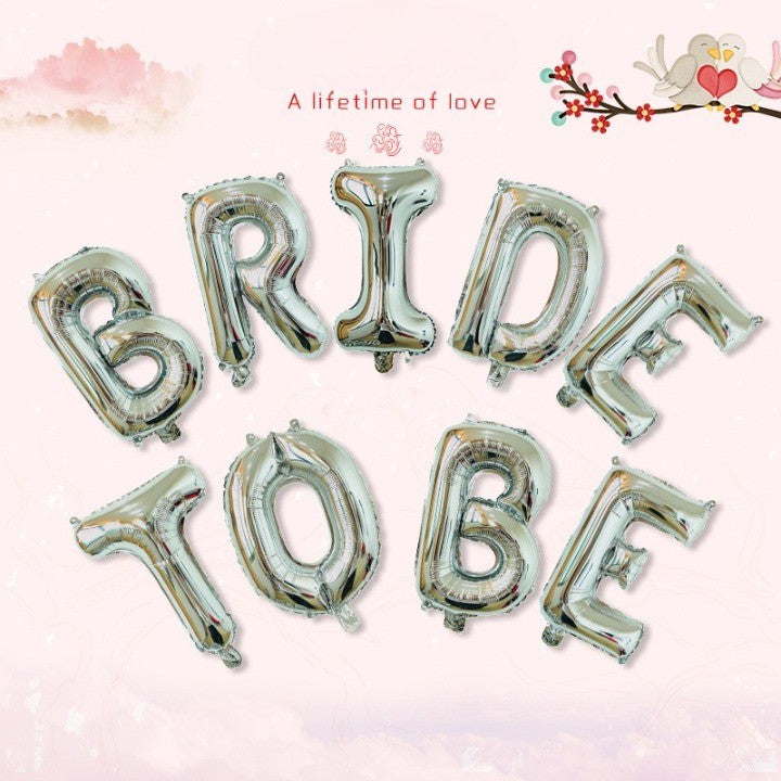 Set Baloane Bride To Be, Litere Party Din Folie Metalizata, Umflare Cu Aer Sau Heliu, Pai Inclus, Aluminiu, Inaltime 40 cm, Argintiu