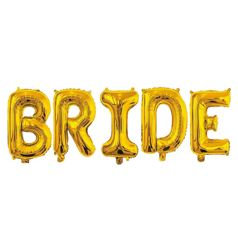 Set Baloane Litere Bride, Folie Metalizata Party, Umflare Aer sau Heliu, Include Pai, Inaltime 40 cm, Auriu
