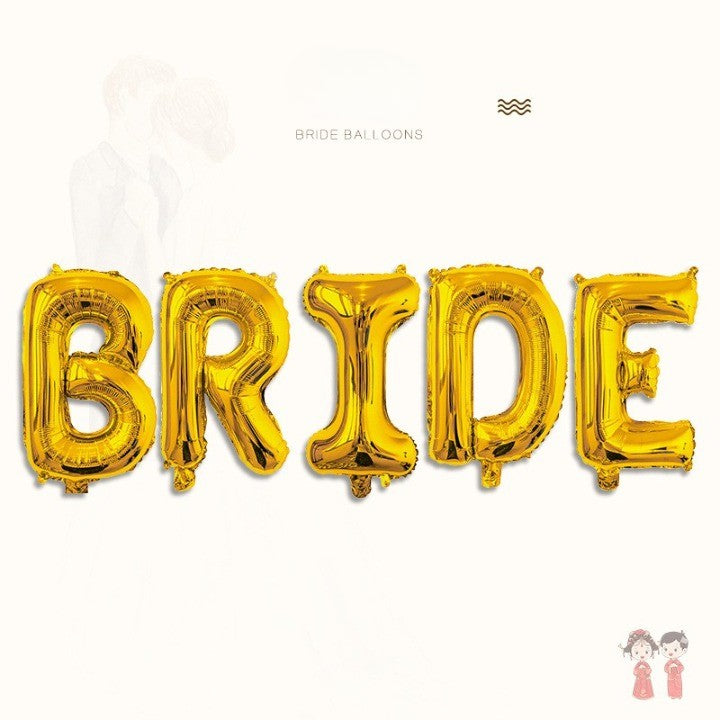 Set Baloane Bride din Folie Metalizata, Litere Inaltime 100 cm, Umflare Aer sau Heliu, Decor Petrecere Burlacite si Nunta, Pai Inclus, Auriu