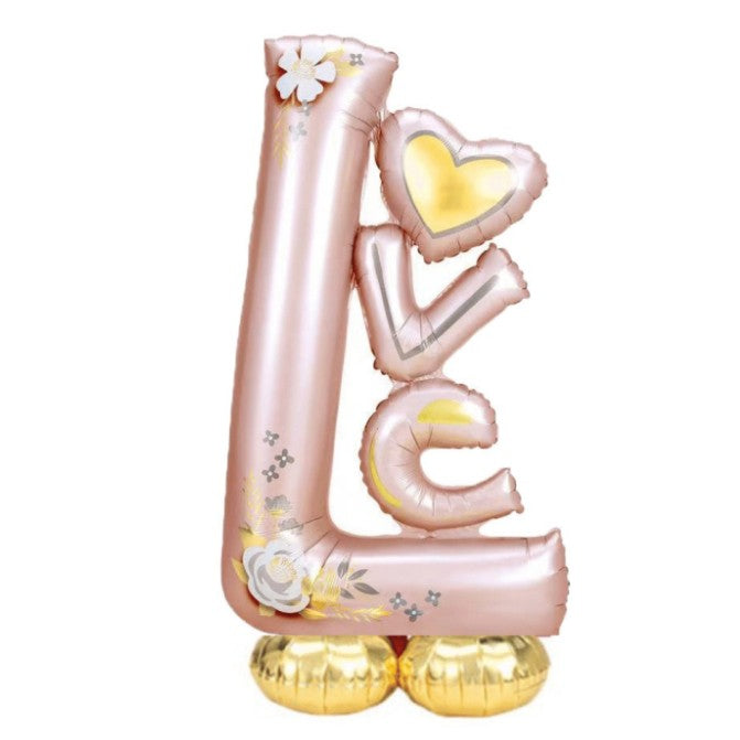 Balon din Folie Metalizata, Model LOVE Gigant, Tematica Iubire si Valentine's Day, Umflare cu Aer sau Heliu, include Pai de Umflare, Roz Deschis, 110x64 cm