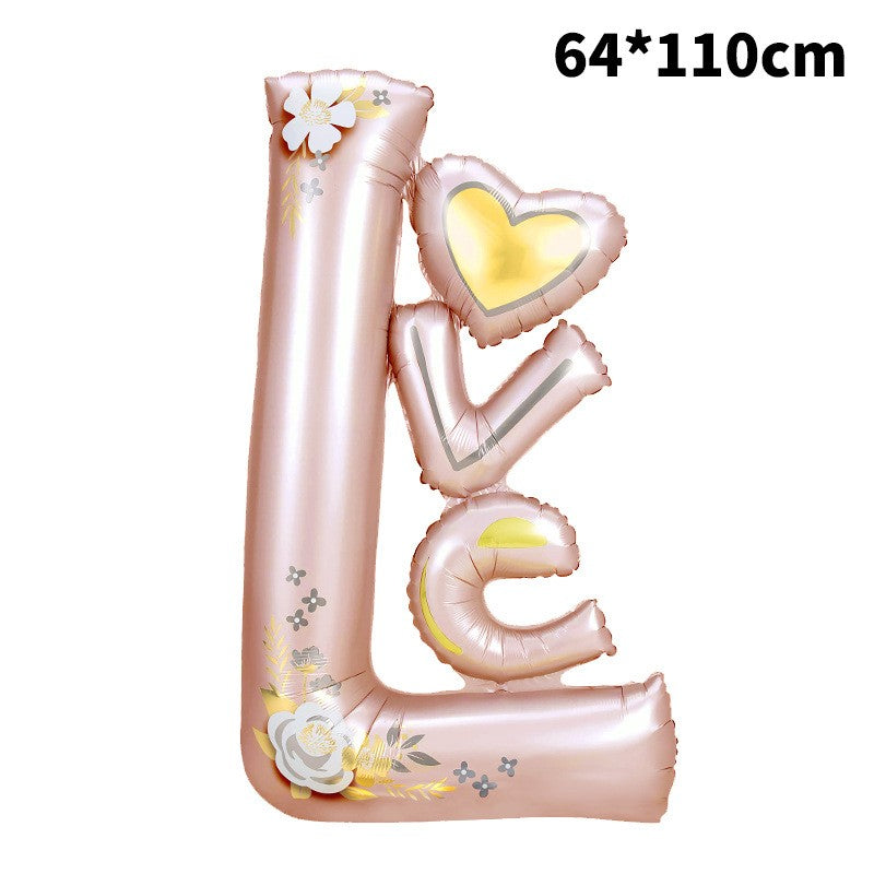 Balon din Folie Metalizata, Model LOVE Gigant, Tematica Iubire si Valentine's Day, Umflare cu Aer sau Heliu, include Pai de Umflare, Roz Deschis, 110x64 cm