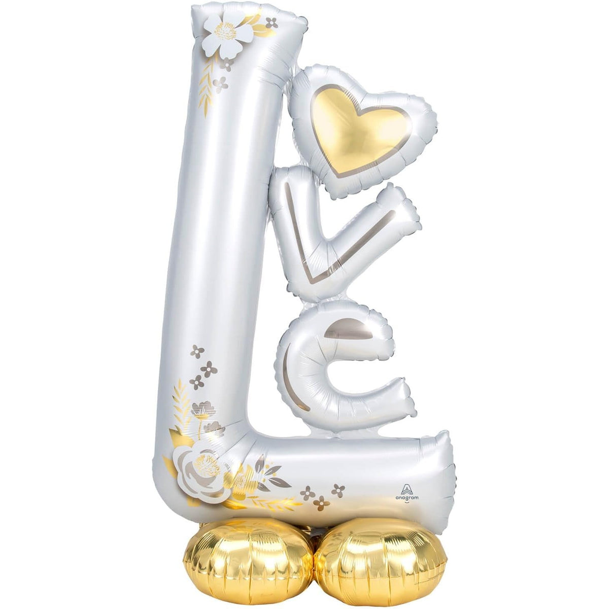 Balon din Folie Metalizata Model LOVE, Figurina Decorativa Tematica Iubire, Umflare Aer sau Heliu, Aluminiu, Include Pai, 110x64 cm, Alb