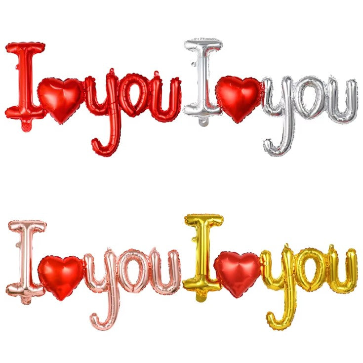 Set Baloane Folie Metalizata, Model I Love You cu Inimioara, Decoratiuni Ziua Indragostitilor, Umflare Aer sau Heliu, Pai Inclus, 54x97 cm, Auriu