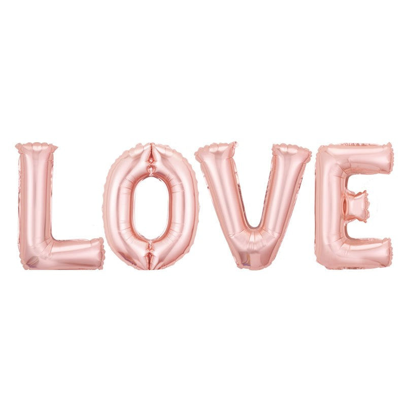 Set 4 Baloane Litere Love, Decoratiuni Petrecere Tema Iubire, Folie Metalizata, Umflare Aer sau Heliu, Pai Inclus, 80 cm, Roz