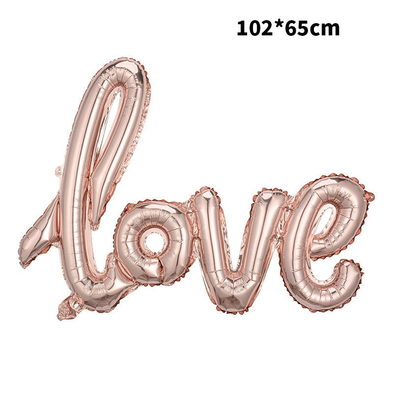 Balon din Folie Metalizata, Model Love Scris de Mana, Tematica Ziua Indragostitilor, Umflare Aer sau Heliu, Aluminiu, 102x65 cm, Rose Gold