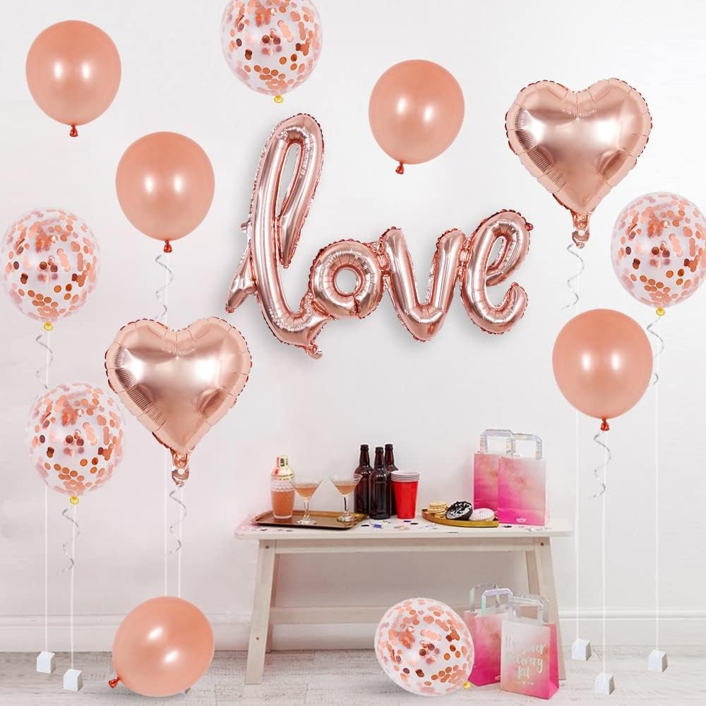 Balon din Folie Metalizata, Model Love Scris de Mana, Tematica Ziua Indragostitilor, Umflare Aer sau Heliu, Aluminiu, 102x65 cm, Rose Gold