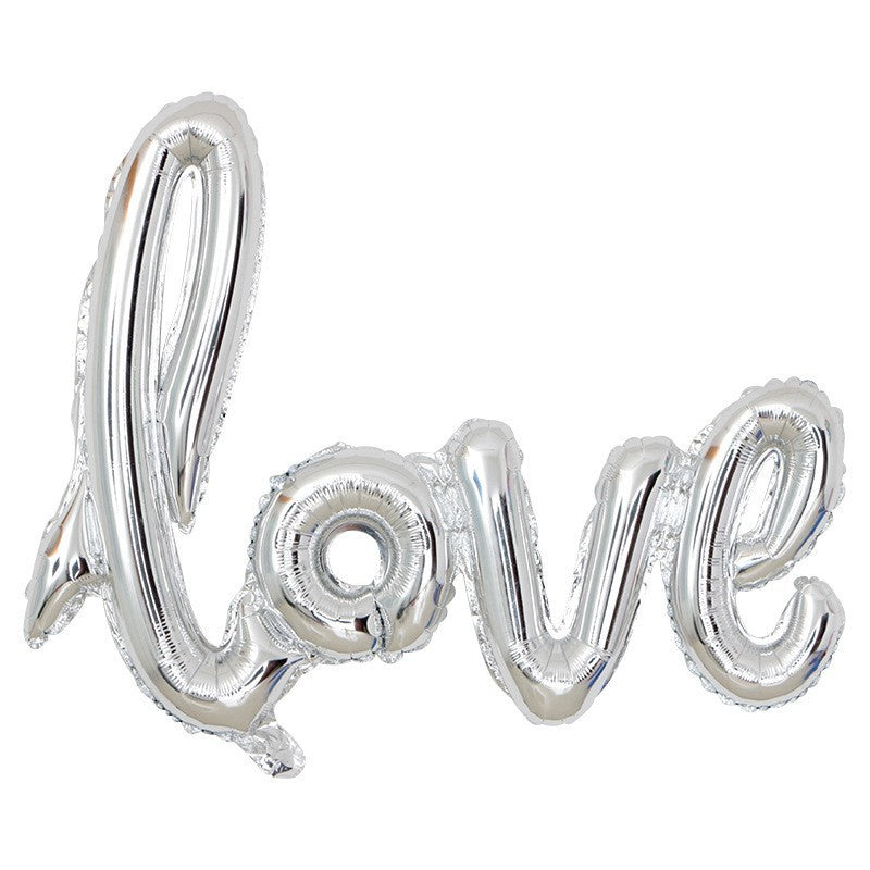 Balon Folie Metalizata Love, Model Scris de Mana, Decoratiune Ziua Indragostitilor si Aniversari, Umflare Aer sau Heliu, Argintiu, 102x65 cm
