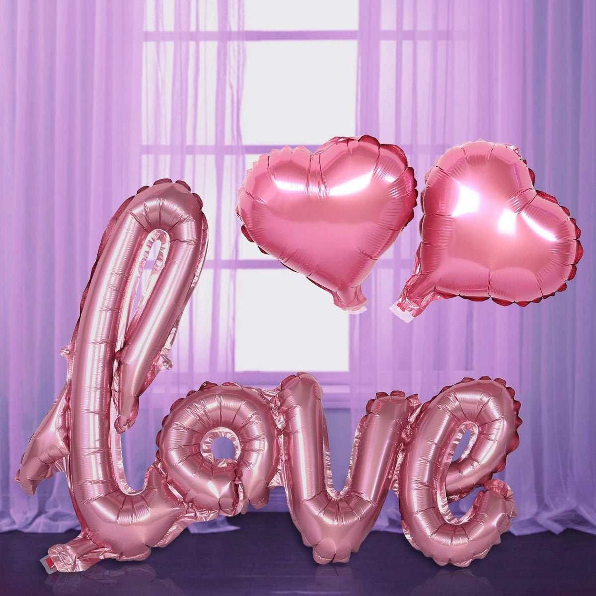 Balon din Folie Metalizata Love, Model Scris de Mana, Decoratiuni Ziua Indragostitilor si Aniversari, Umflare Aer sau Heliu, Include Pai, 102x65 cm, Roz