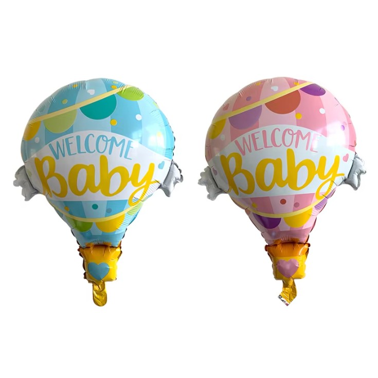 Balon din Folie Metalizată, Model Balon cu Aer Cald Fetiță, Tematică Welcome Baby, Umflare Aer sau Heliu, Roz, 80x62 cm