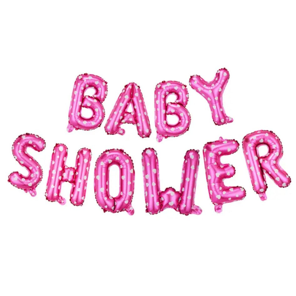 Set Baloane Baby Shower din Folie Metalizata, Litere 40 cm, Decoratiune Petrecere Botez, Include Pai, Ata si Adeziv, Umflare Aer sau Heliu, Roz