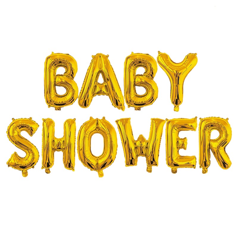 Set Baloane Baby Shower din Folie Metalizata, Litere 40 cm, Decor Petrecere cu Pai, Ata si Adeziv Incluse, Umflare Aer sau Heliu, Auriu