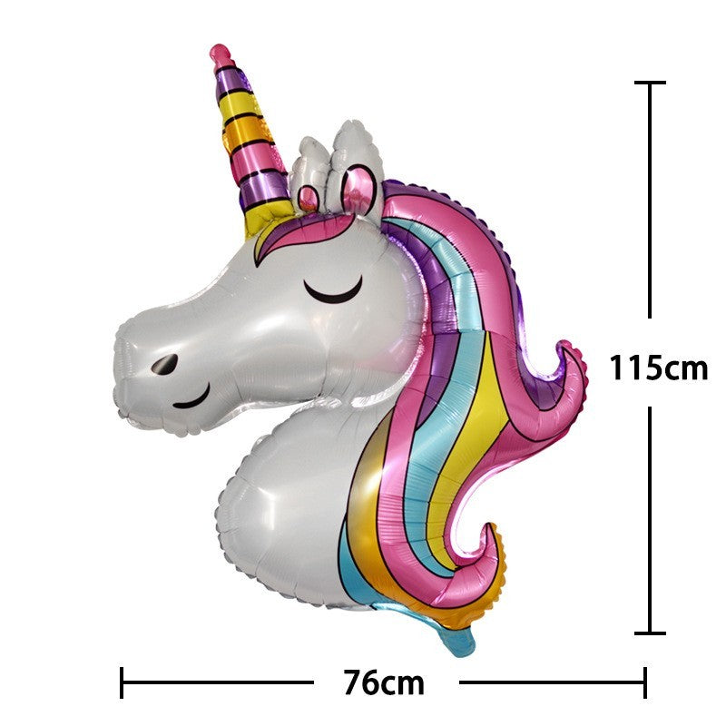 Balon din Folie Metalizata, Model Unicorn Giant, Figurina pentru Petreceri Aniversare, Umflare Aer sau Heliu, Multicolor, 115x76 cm