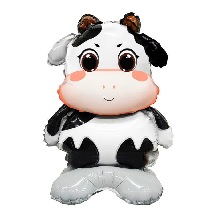 Balon din Folie Metalizata, Model Vacuta, Figurina Mini pentru Aniversare si Petreceri, Umflare Aer sau Heliu, Set cu Pai Inclus, 38x58 cm, Multicolor