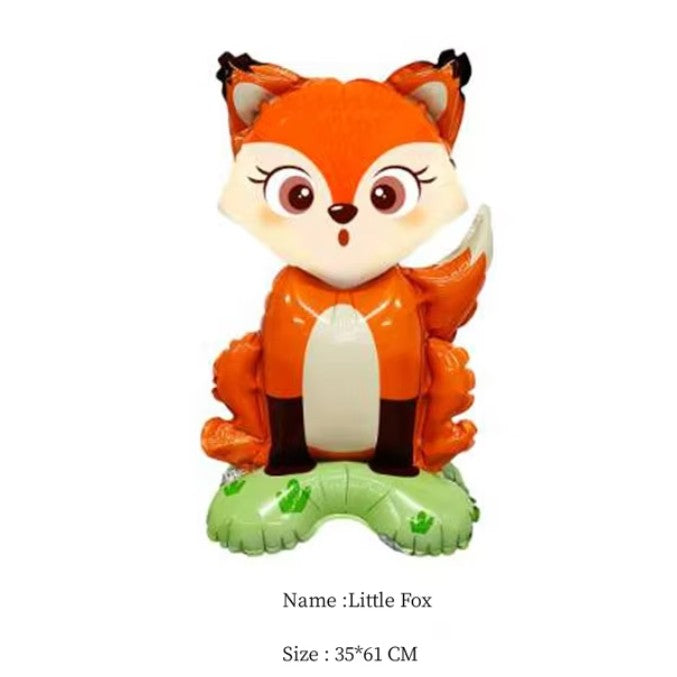 Balon din Folie Metalizata, Mini Figurina Animalute Model Vulpe, Tematica Aniversare, Umflare Aer sau Heliu, include Pai, Multicolor, 35x61 cm