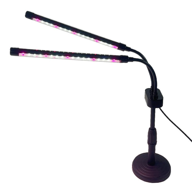 Lampa UV pentru Cresterea Plantelor, Spectru Rosu si Albastru, 36 LED-uri, 2 Capete Flexibile cu Rotire 360 Grade, Temporizator, 9 Trepte Luminozitate, Alimentare USB 10W, Clips Metalic, Alb Mov