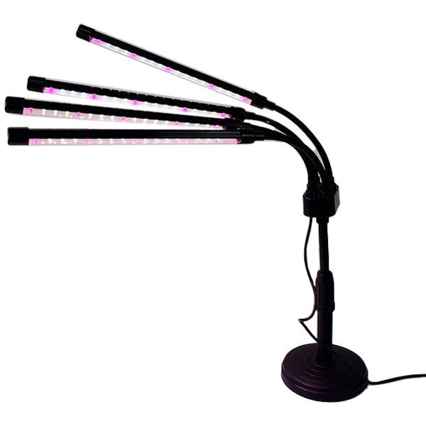 Lampa UV LED Pentru Cresterea Plantelor, Full Spectrum, 4 Brate Flexibile Cu Rotire 360 Grade, Temporizator 4-8-12H, 9 Niveluri De Intensitate, Clema De Fixare, 20W, 72 LED-uri, Lumina Alb-Mov