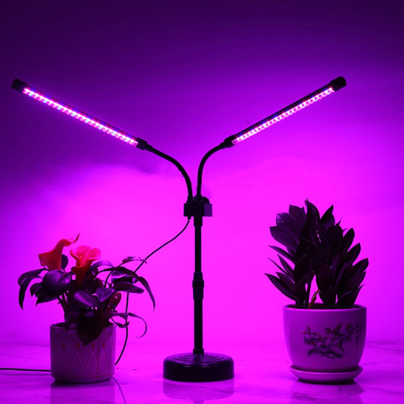 Lampa UV pentru Cresterea Plantelor, Full Spectrum Rosu si Albastru, 48 LED-uri, 2 Capete Flexibile, Temporizator, 9 Niveluri Luminozitate, Alimentare USB 10W, Inaltime Ajustabila 65 cm, Mov
