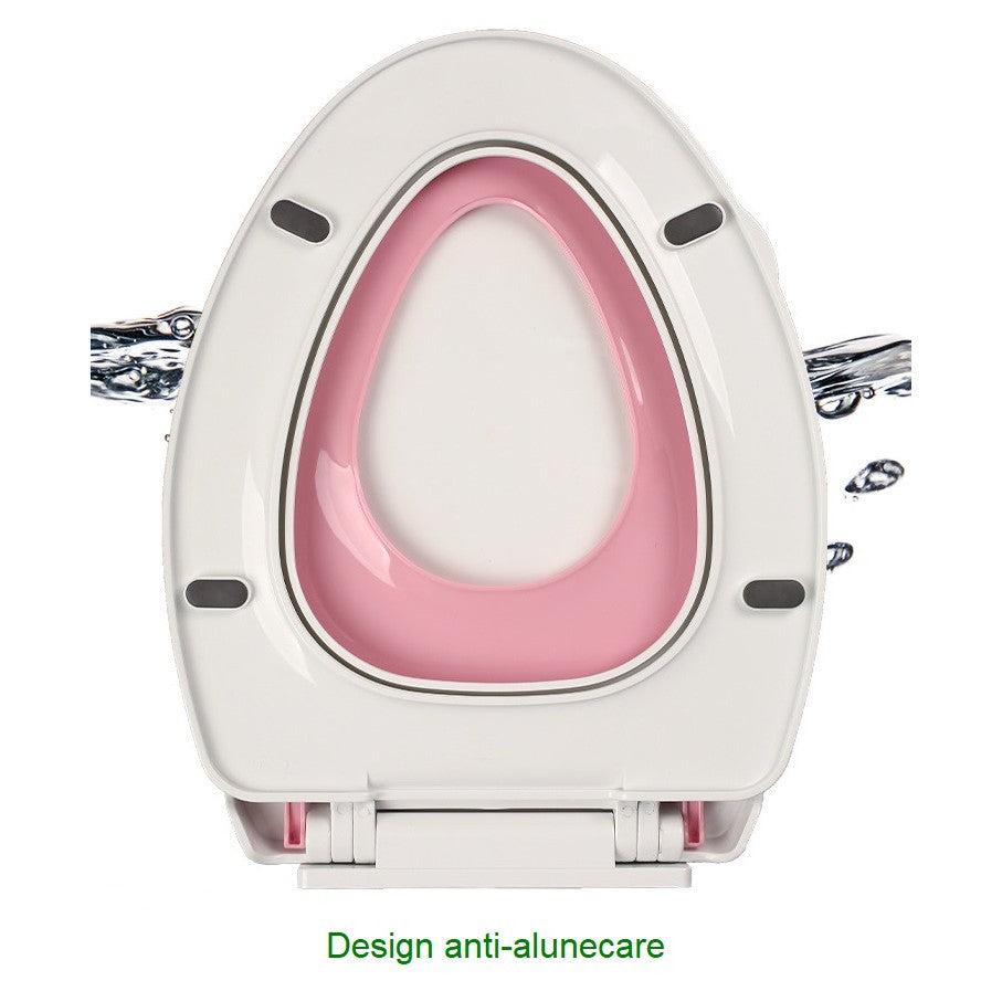 Capac de Toaleta cu Reductie 3 in 1 pentru Copii si Adulti, Inchidere Lenta si Silentioasa Soft-Close, Polipropilena PP5, Forma O, Alb/Roz