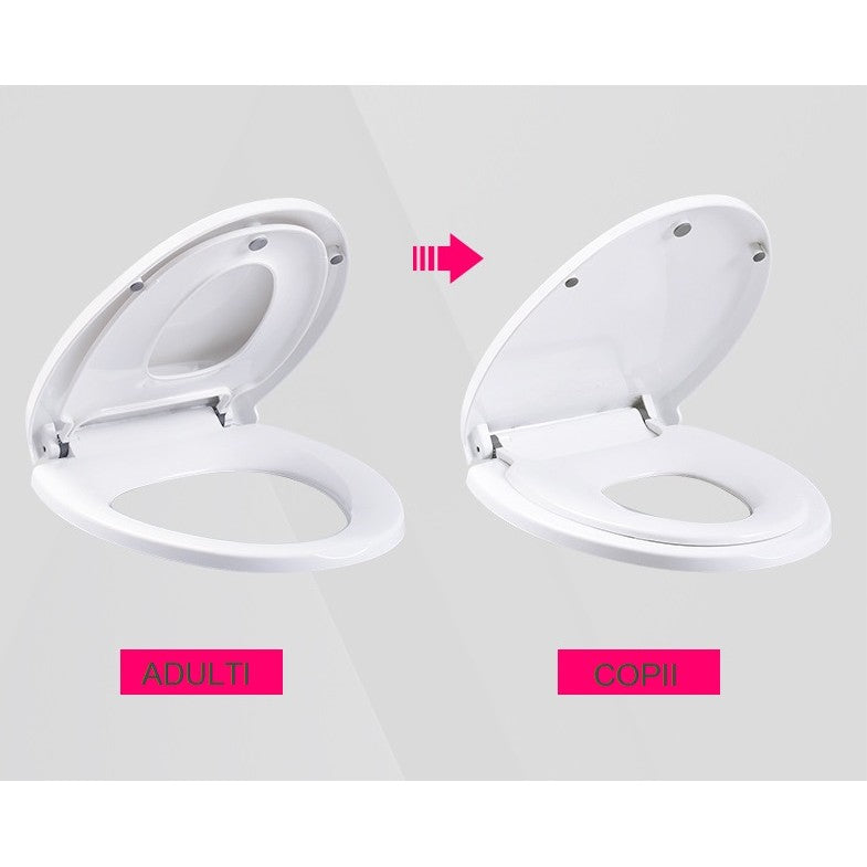 Capac de Toaleta 2 in 1 cu Reductie pentru Copii si Adulti, Coborare Lenta si Silentioasa, Forma V, Polipropilena PP5, Alb
