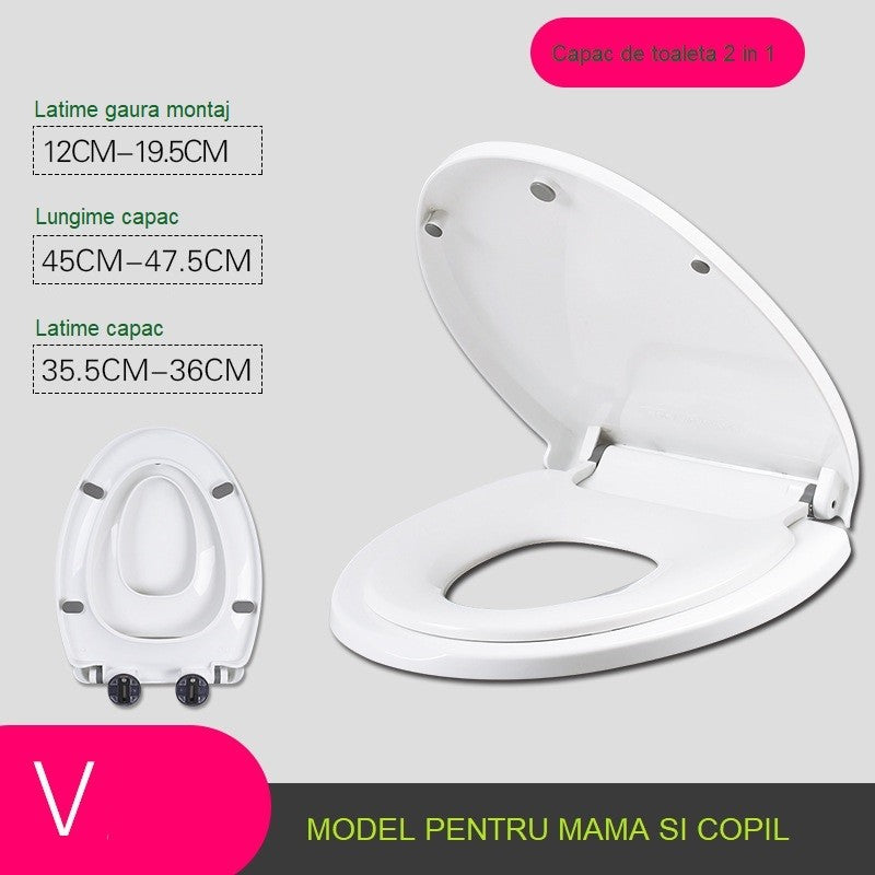 Capac de Toaleta 2 in 1 cu Reductie pentru Copii si Adulti, Coborare Lenta si Silentioasa, Forma V, Polipropilena PP5, Alb