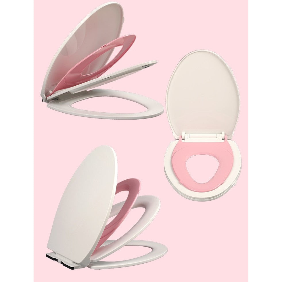 Capac Toaleta cu Reductie 3 in 1 pentru Copii si Adulti, Inchidere Lenta Soft Close, Forma U, Polipropilena PP5, Alb/Roz