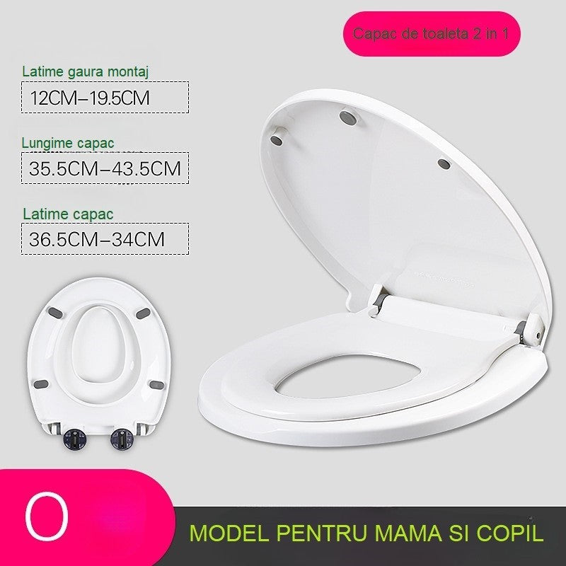 Capac de Toaleta 2 in 1 cu Reductie pentru Copii si Adulti, Inchidere Lenta Soft Close, Polipropilena PP5, Forma O, Alb
