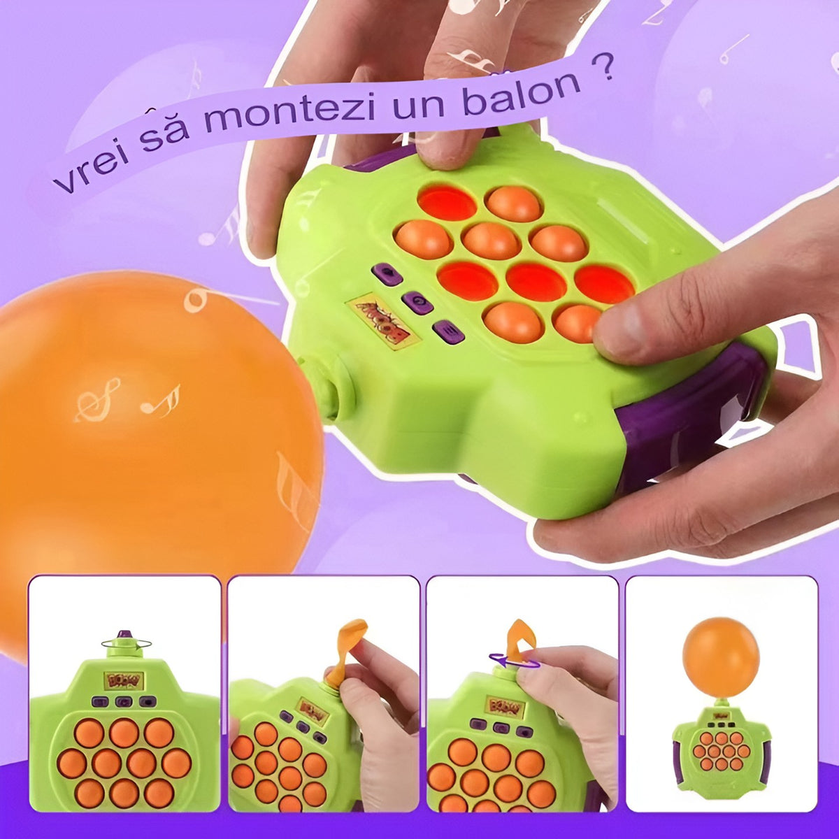 Joc Pop-It Electronic Antistres, 2 Moduri De Joc Cu Muzica, Material ABS, 50 Baloane, Verde, 14.5x13.5x5.7cm