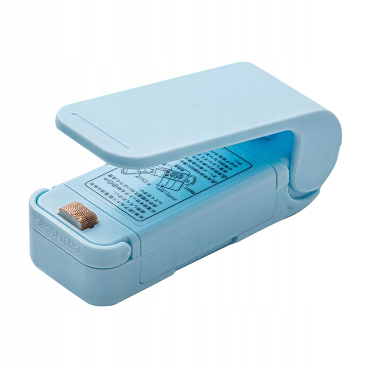 Mini Aparat de Sigilat Pungi, Dispozitiv Portabil de Etansare Termica cu Spate Magnetic, Alimentare 2 Baterii AA, Material ABS, 9.7x3 cm, Albastru